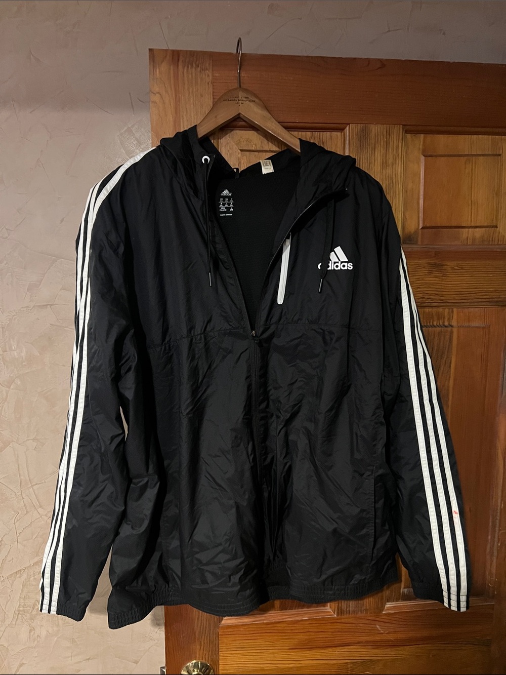 adidas Black Windbreaker Jacket with White Stripe Accents